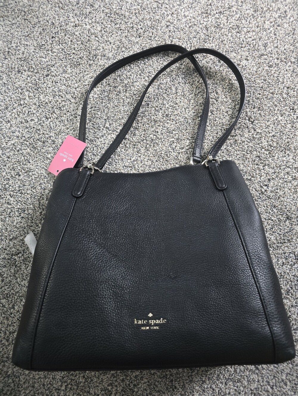 Kate Spade Jackson Pebble Leather Triple Compartment Shoulder Black Bag Med NEW